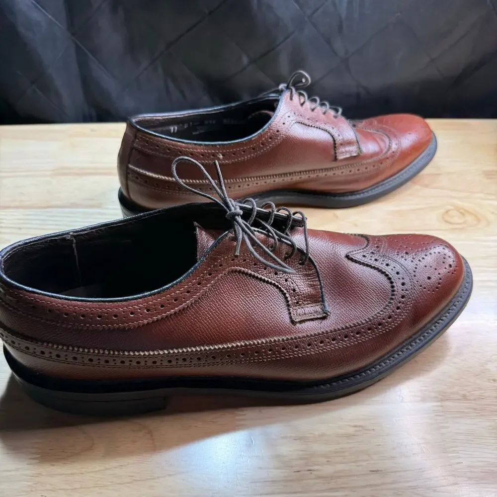 Executive Imperial Long Wing US 11 D Wing Tip 525 Pebbled Oxford Brown Leather